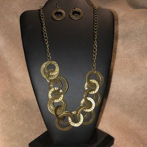 Brass necklace and earrings set